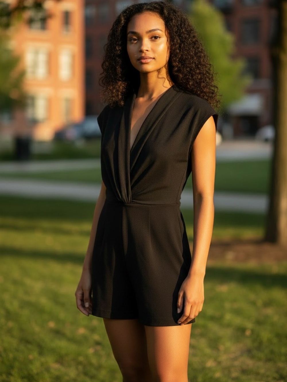 bebe Black Sleeveless V-Neck Romper